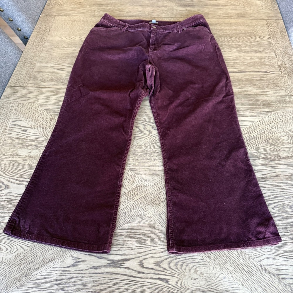 J. Jill Stretch Corduroy Pants 16 Plum Burgundy Wide Leg Mid Rise Trousers